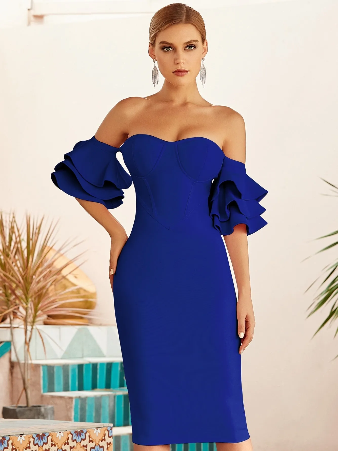 Adyce Ruffled Off-Shoulder Corset Bodycon Dress