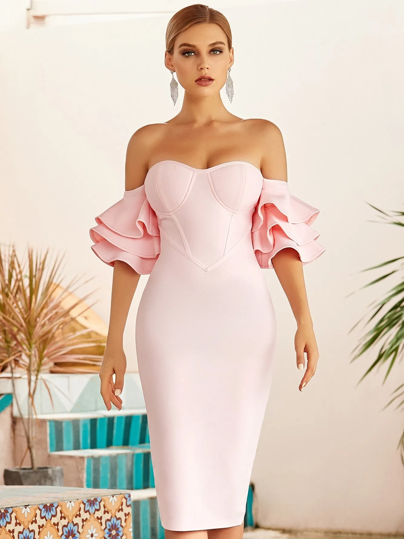 Adyce Ruffled Off-Shoulder Corset Bodycon Dress