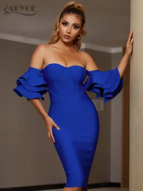 Adyce Ruffled Off-Shoulder Corset Bodycon Dress