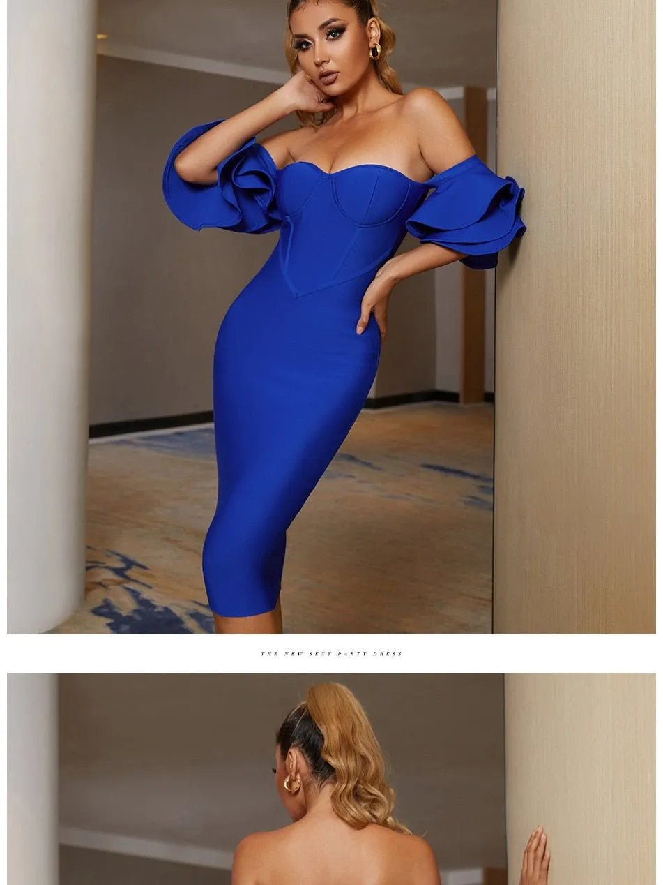 Adyce Ruffled Off-Shoulder Corset Bodycon Dress