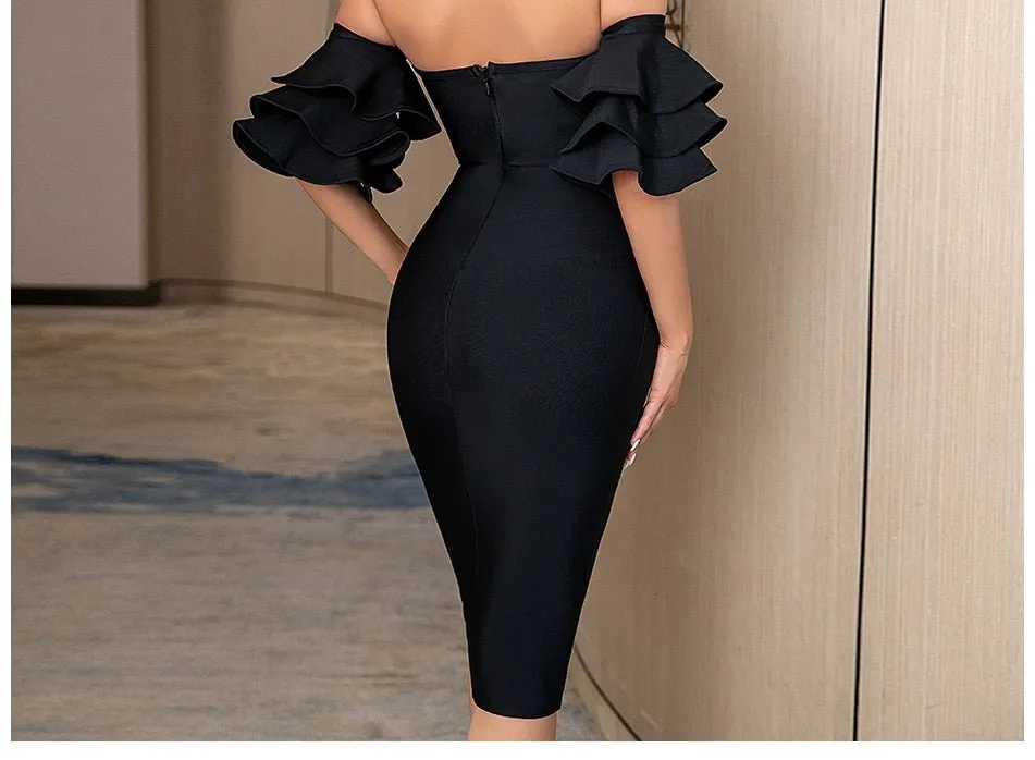 Adyce Ruffled Off-Shoulder Corset Bodycon Dress