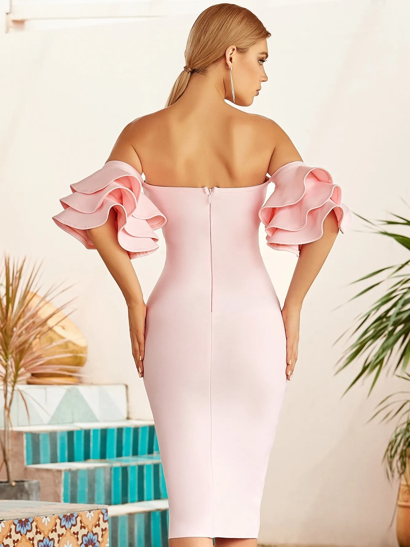 Adyce Ruffled Off-Shoulder Corset Bodycon Dress