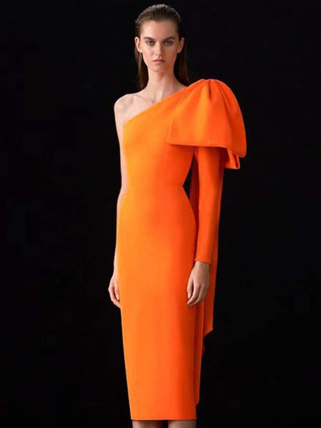 Adyce Women's Half Bare Shoulder Half Puff Sleeve Midi Dress