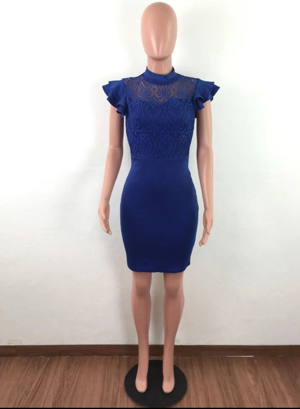 BLUE LACE UP STYLE PATCHWORK BODYCON SLIM FIT  MINI DRESS on sale