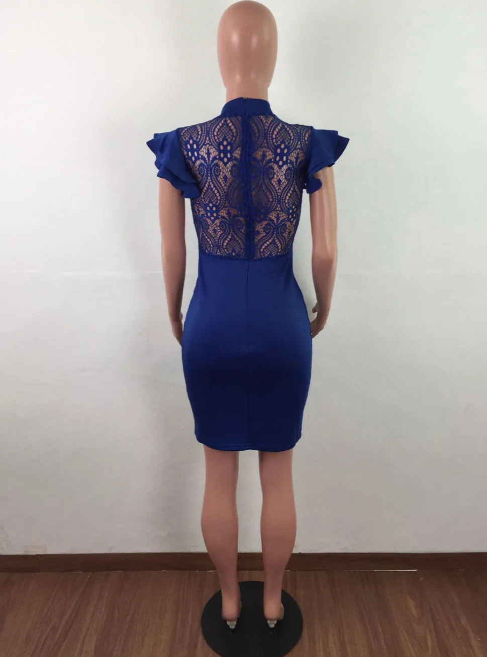 BLUE LACE UP STYLE PATCHWORK BODYCON SLIM FIT  MINI DRESS on sale