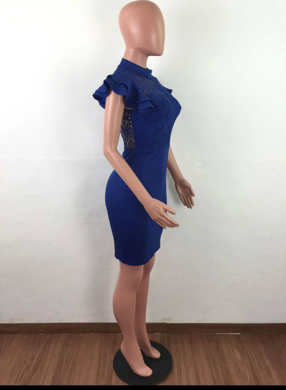 BLUE LACE UP STYLE PATCHWORK BODYCON SLIM FIT  MINI DRESS on sale