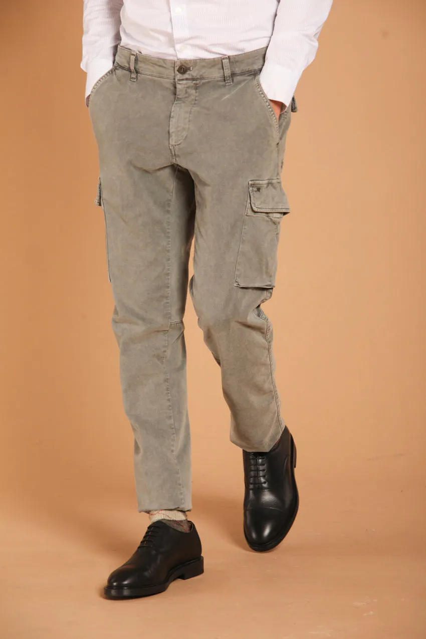 Chile men's cargo pants in gabardine with special washing extra slim fit 
