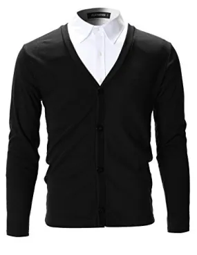 FLATSEVEN Mens Slim Fit Stylish Button up Cardigan (C100) Black, S