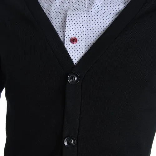FLATSEVEN Mens Slim Fit Stylish Button up Cardigan (C100) Black, S