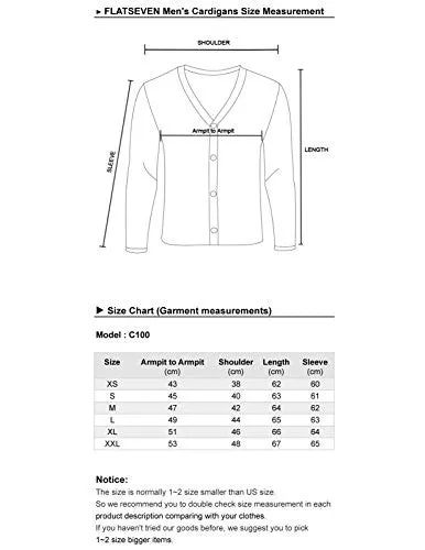 FLATSEVEN Mens Slim Fit Stylish Button up Cardigan (C100) Black, S