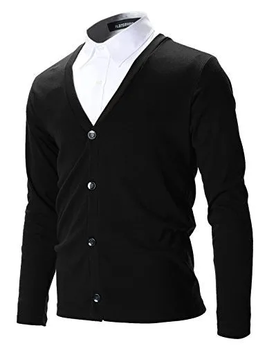 FLATSEVEN Mens Slim Fit Stylish Button up Cardigan (C100) Black, S