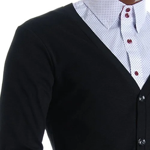 FLATSEVEN Mens Slim Fit Stylish Button up Cardigan (C100) Black, S