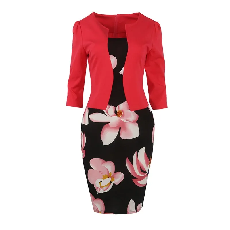 Floral Print Elegant Pencil Dress