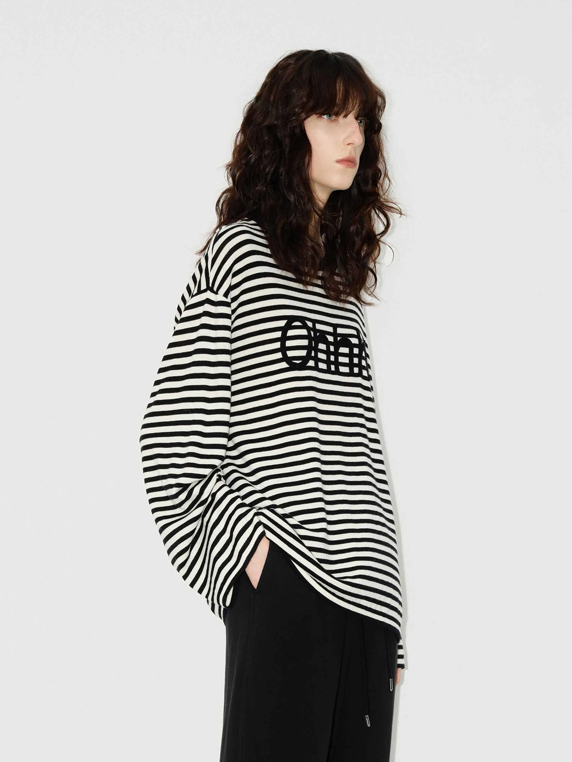Front Letter Striped Sweater