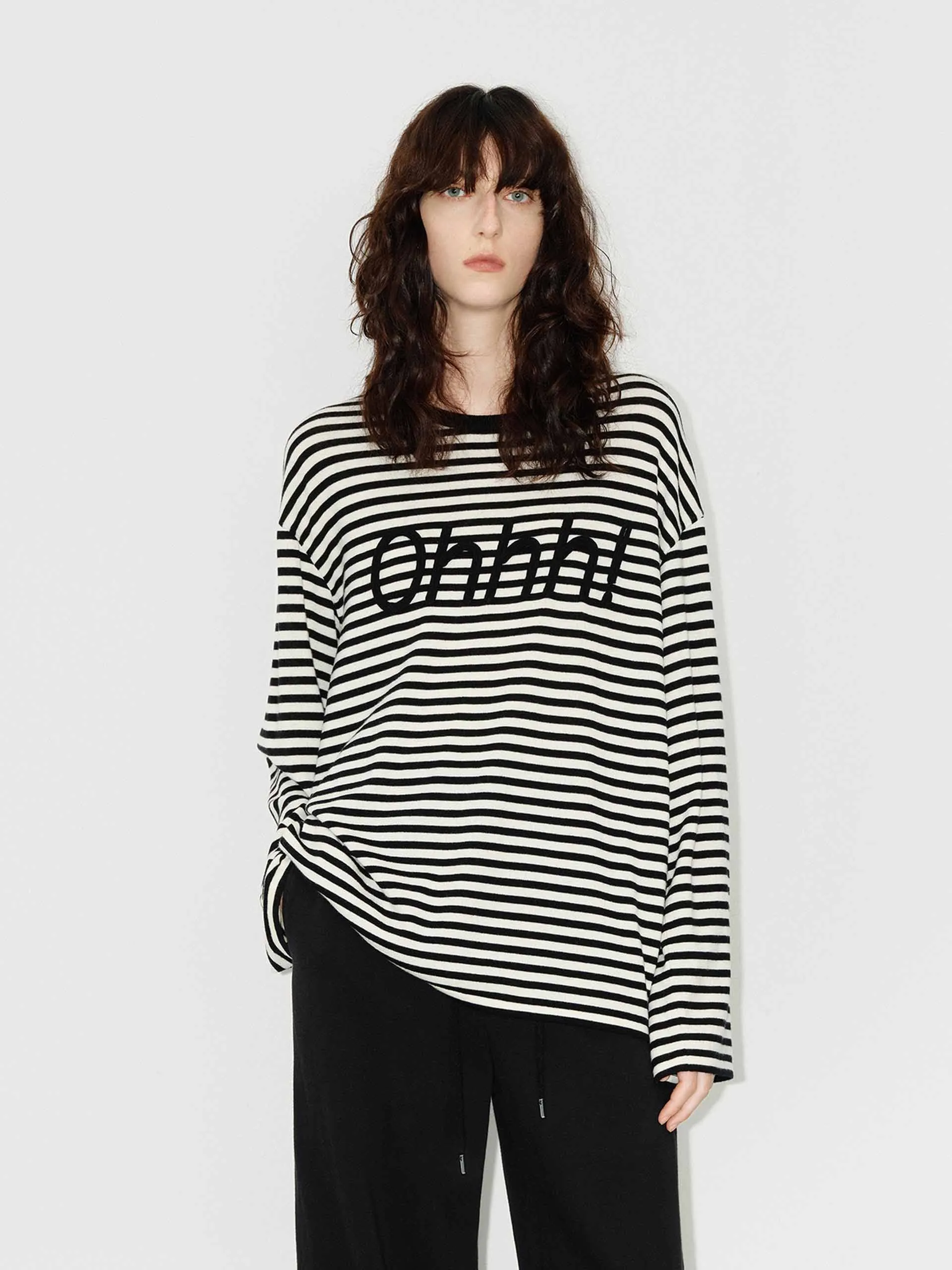 Front Letter Striped Sweater
