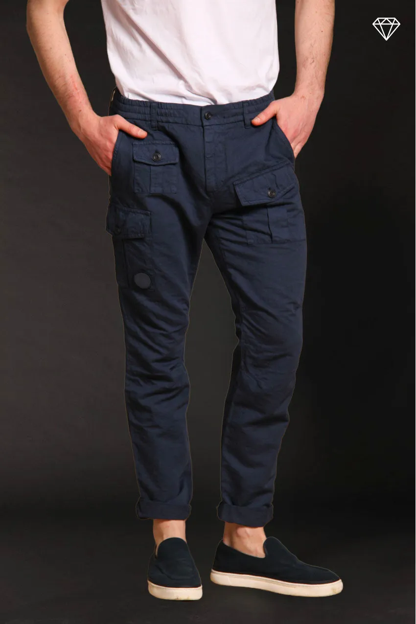 George Elax Men's cargo pants in cotton and hemp broken fabric logo edition Carrot Fit ①