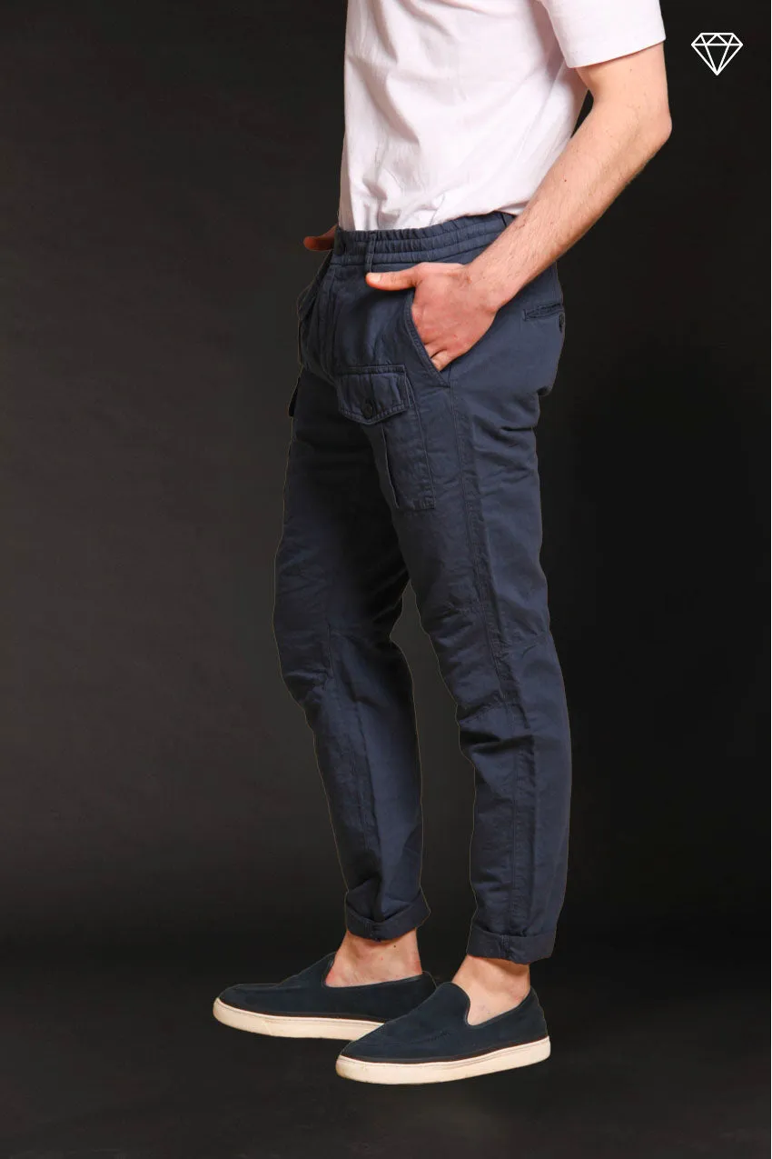 George Elax Men's cargo pants in cotton and hemp broken fabric logo edition Carrot Fit ①