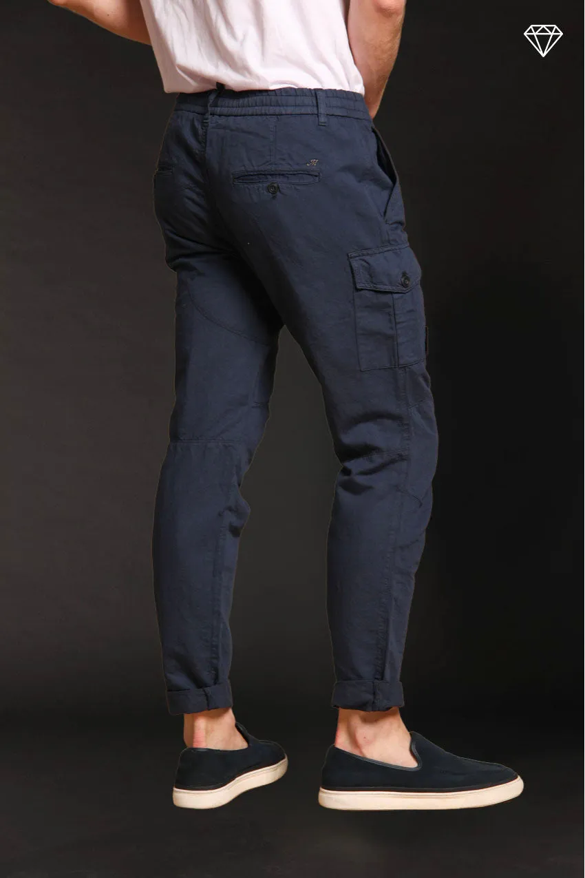 George Elax Men's cargo pants in cotton and hemp broken fabric logo edition Carrot Fit ①