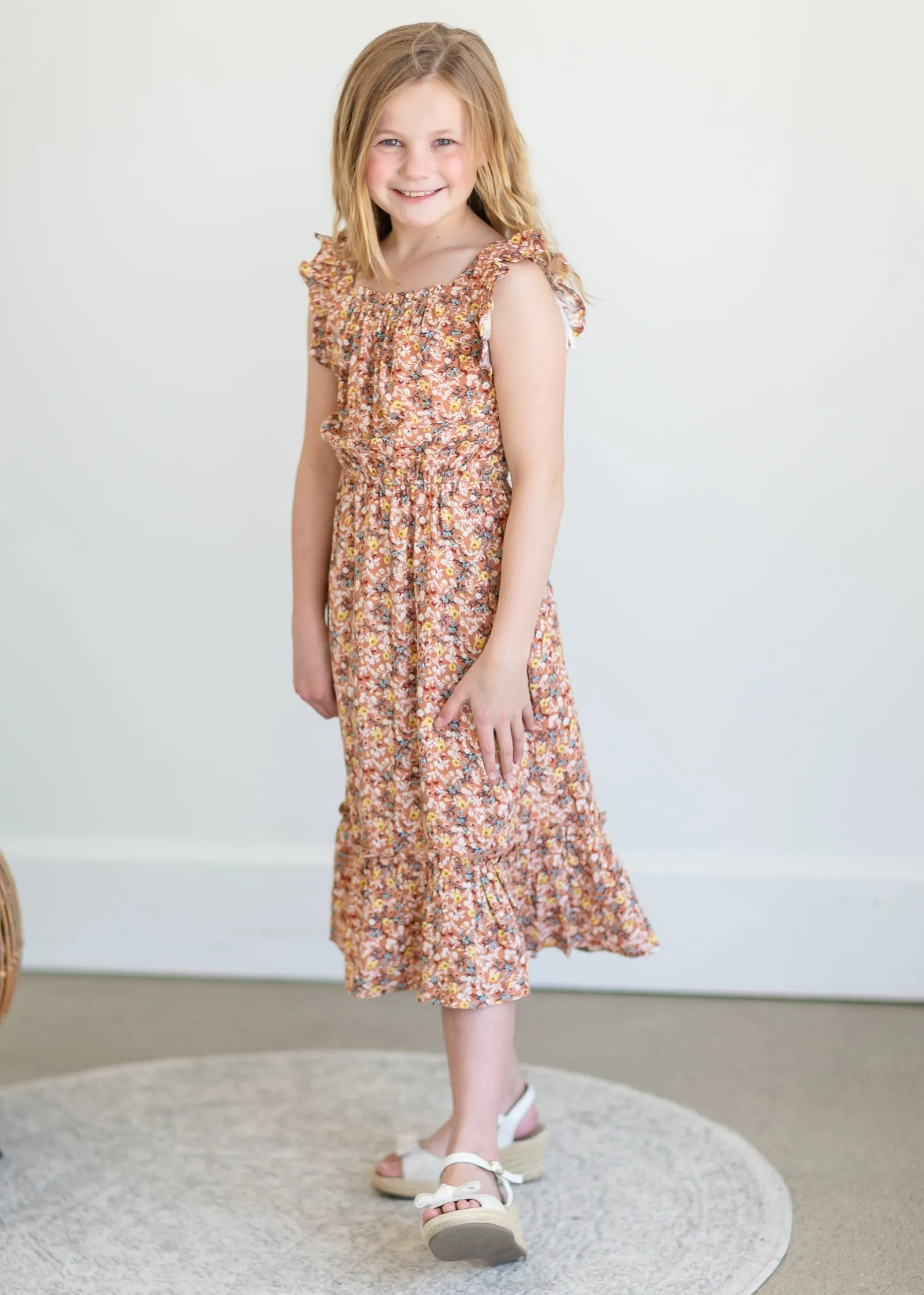 Girls Coral Floral Tank Maxi Dress - FINAL SALE