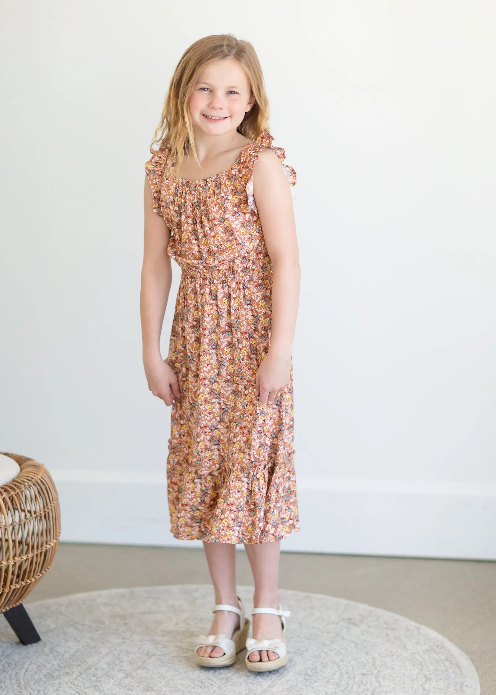 Girls Coral Floral Tank Maxi Dress - FINAL SALE