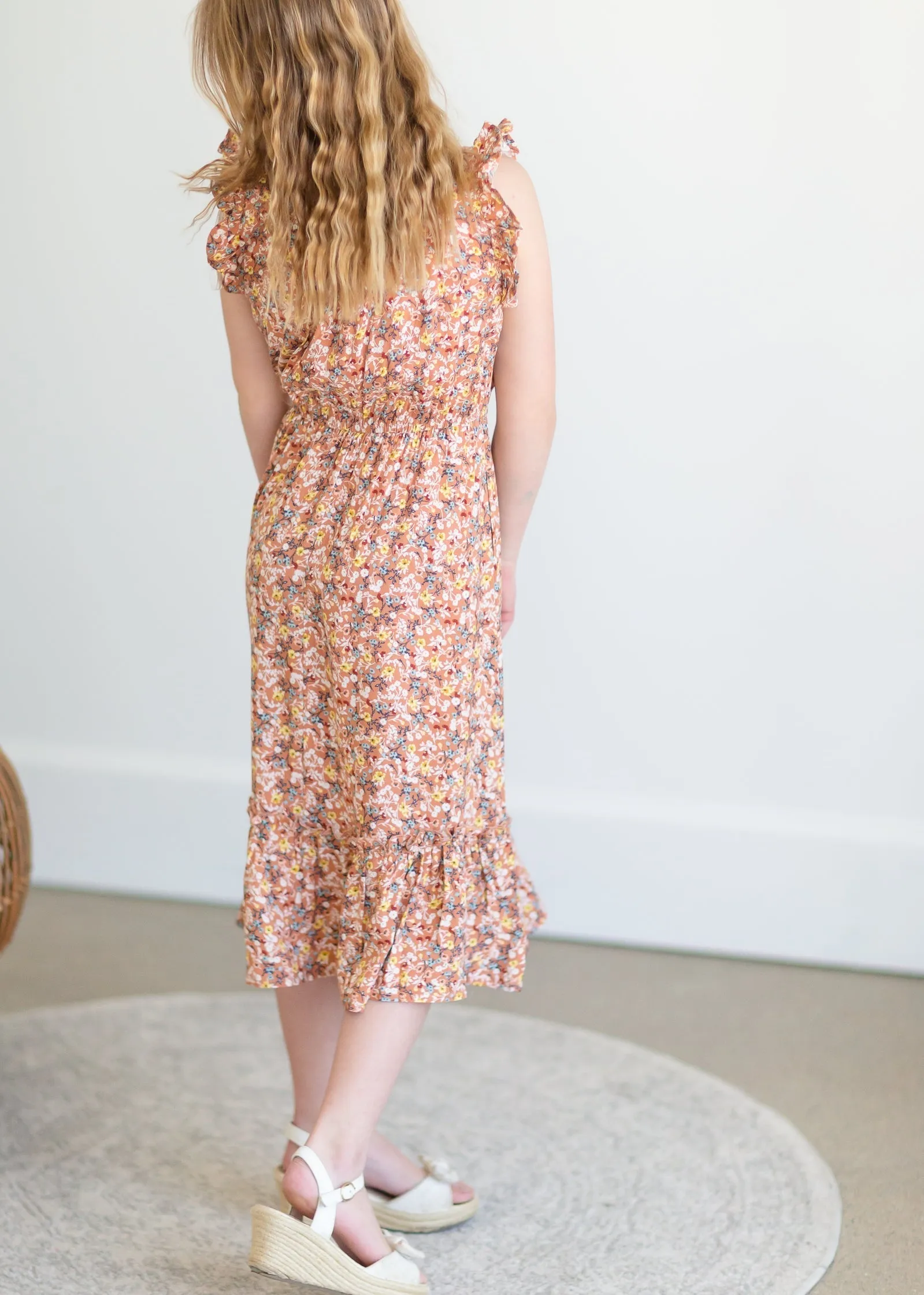 Girls Coral Floral Tank Maxi Dress - FINAL SALE