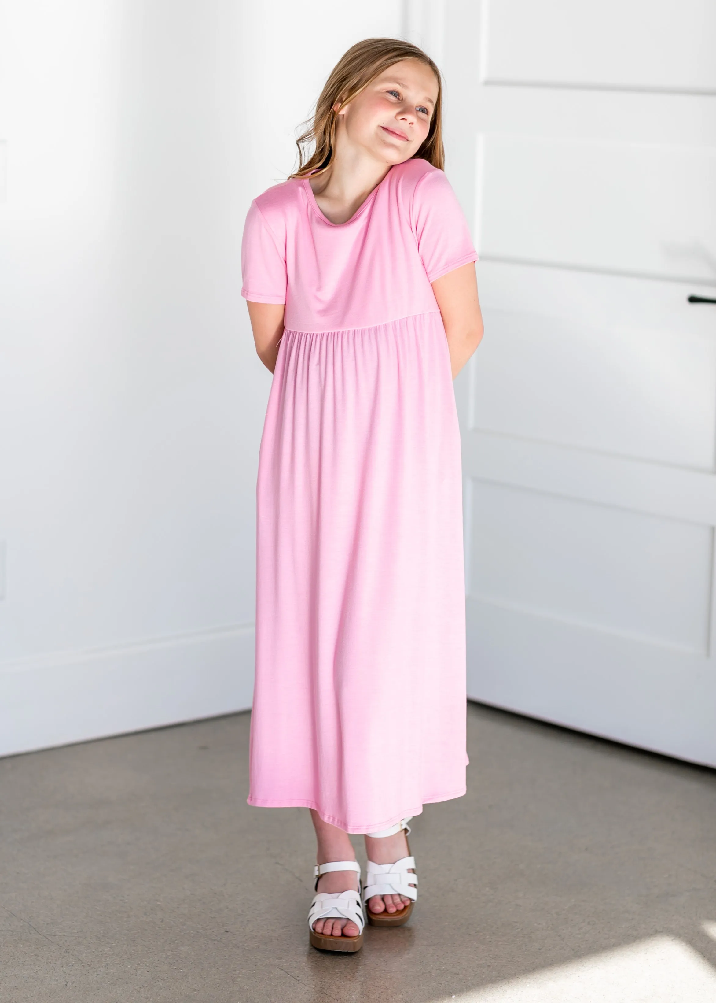 Girl's Short Sleeve Empire Waist Maxi Dress - FINAL SALE