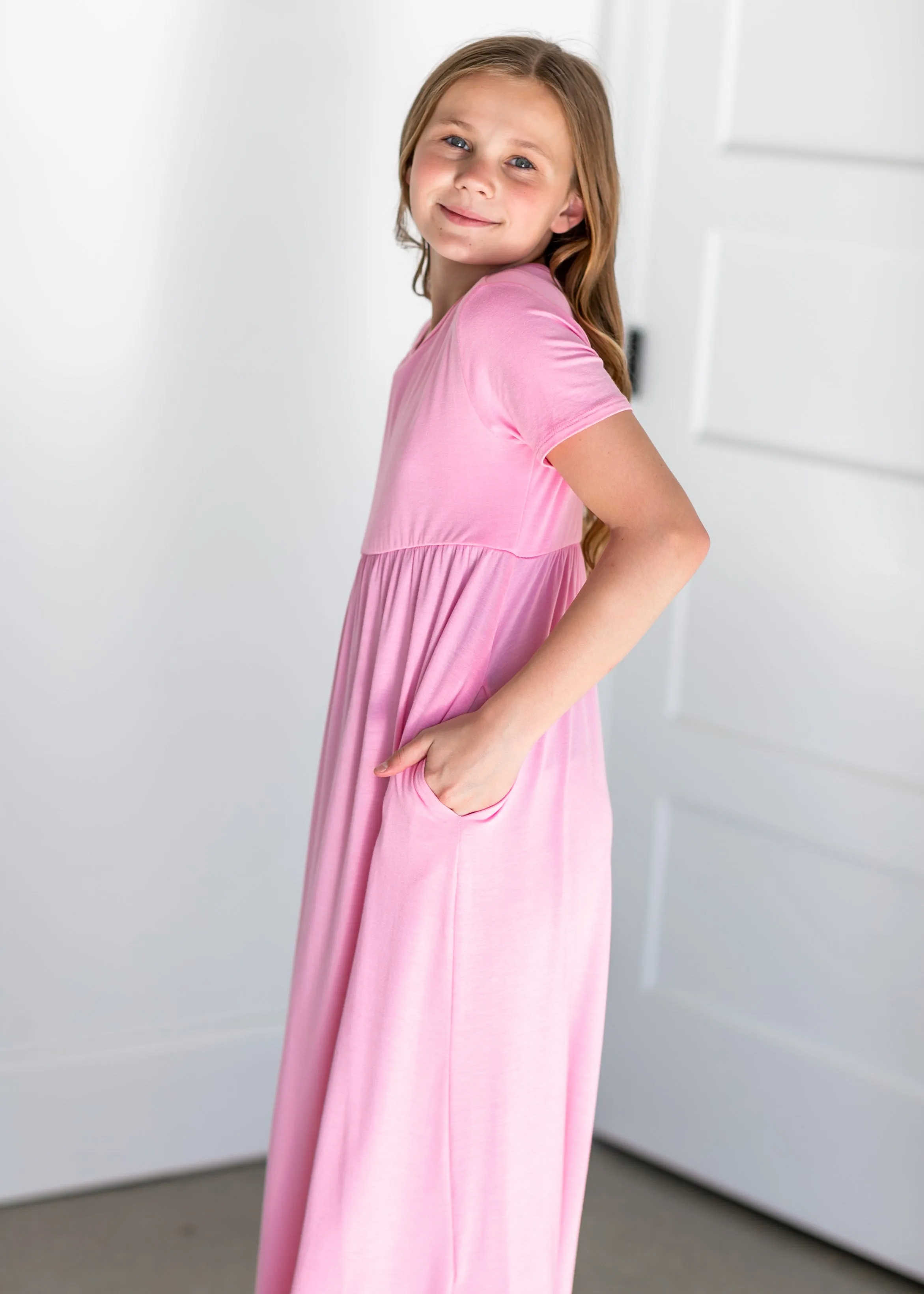 Girl's Short Sleeve Empire Waist Maxi Dress - FINAL SALE