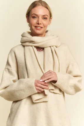kesley V-Neck Dropped Shoulder Sweater with Scarf