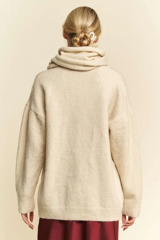 kesley V-Neck Dropped Shoulder Sweater with Scarf