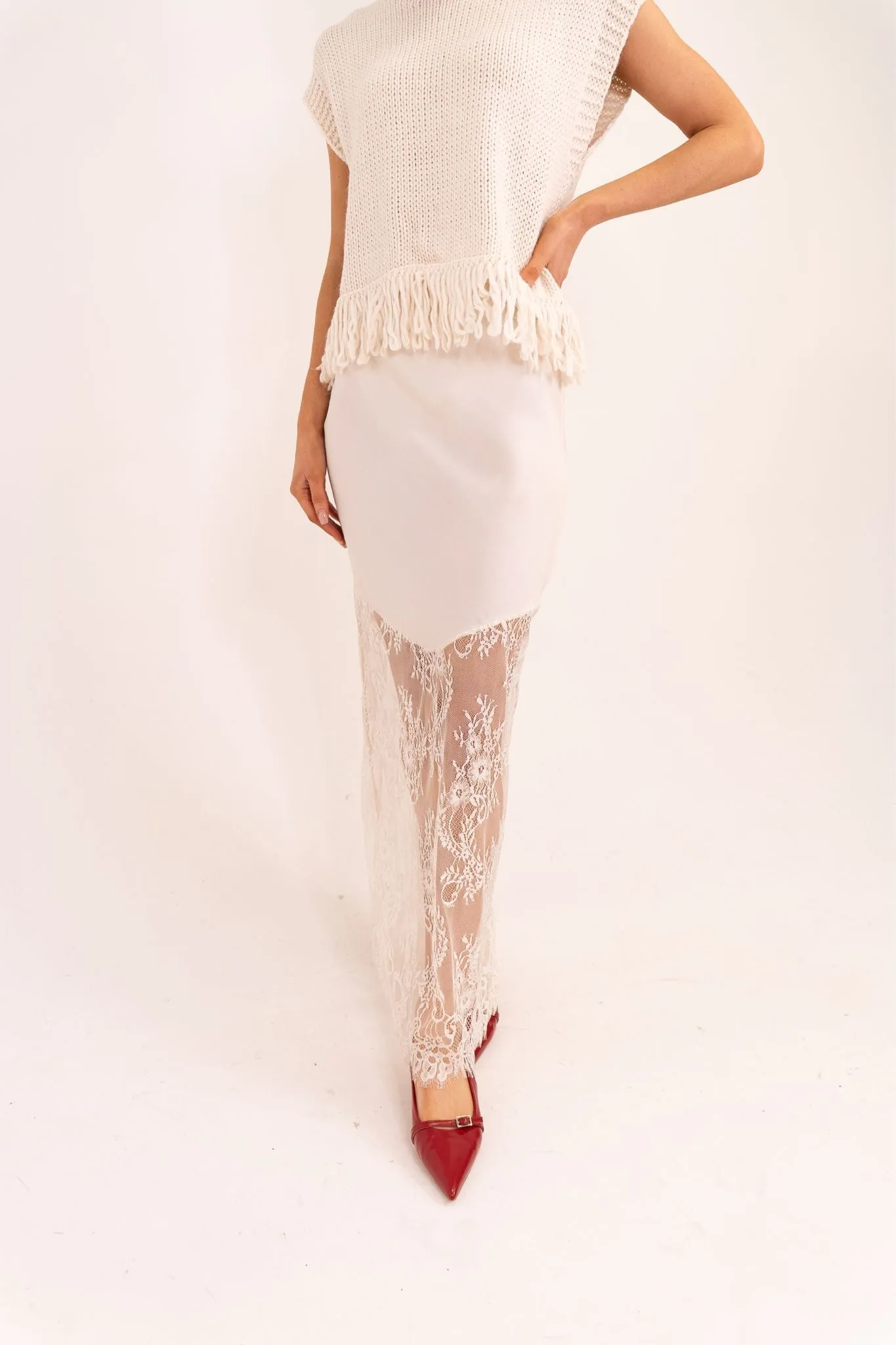 Millie Contrast Skirt In White