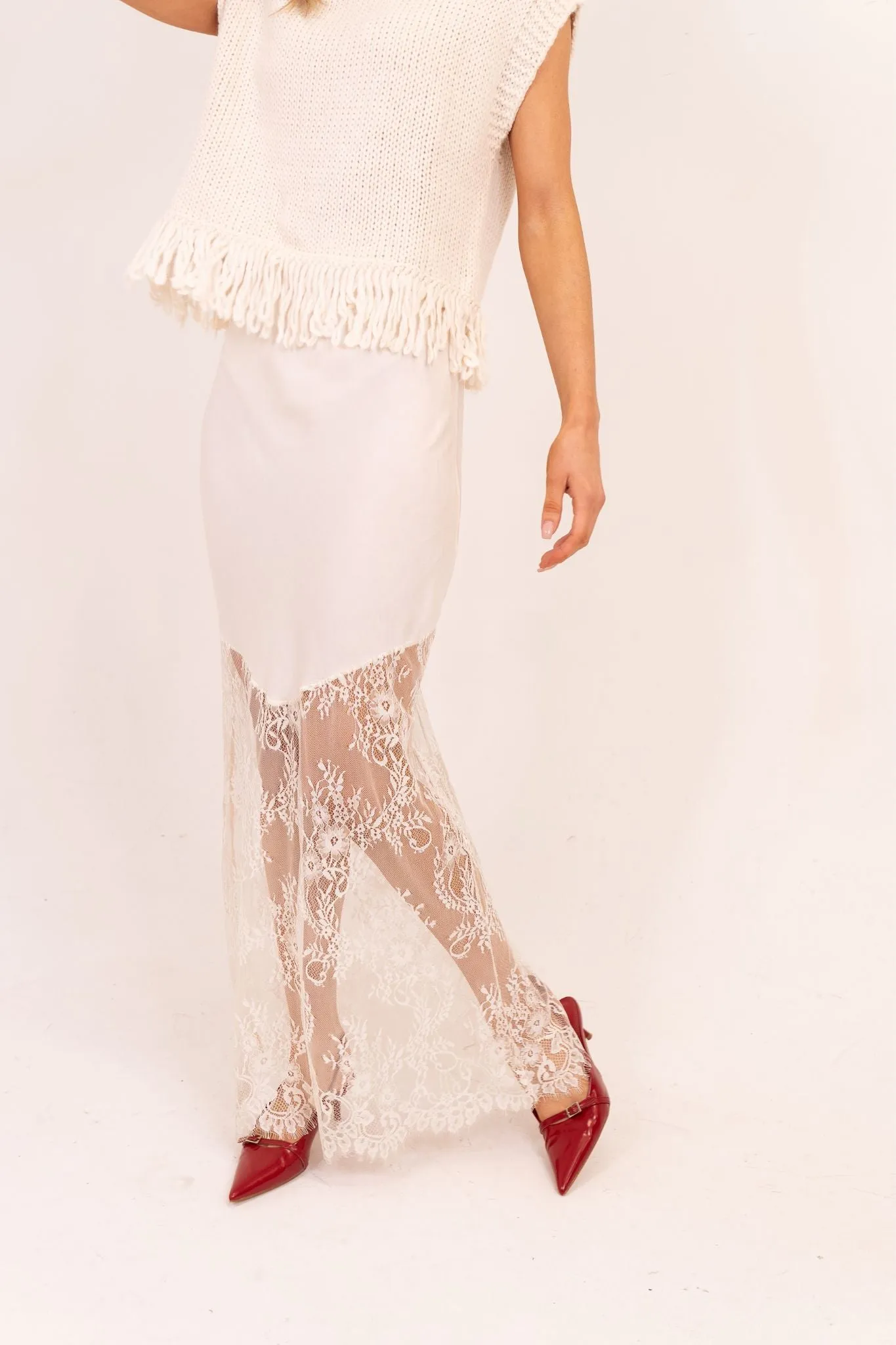 Millie Contrast Skirt In White