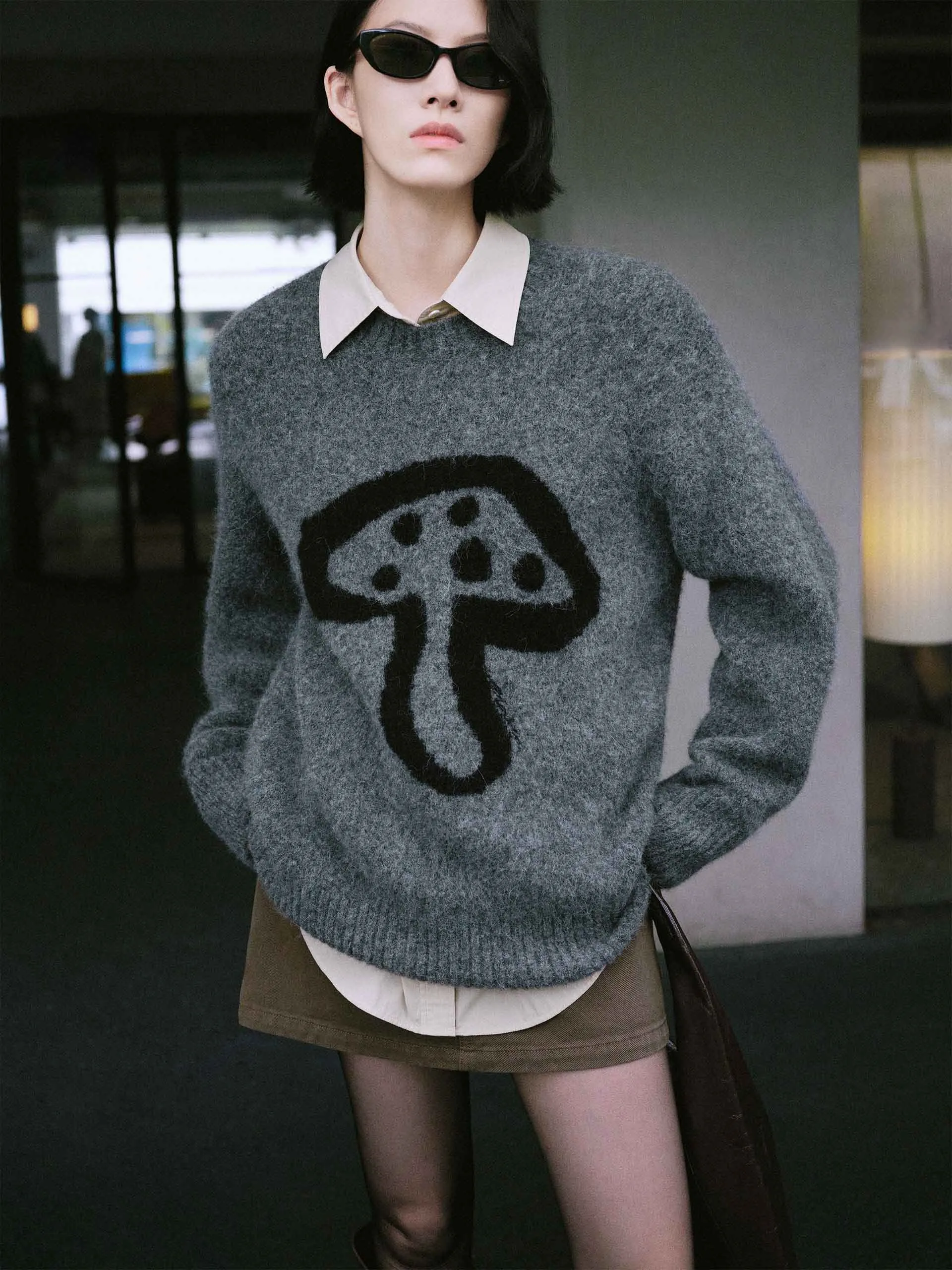 Mushroom Pattern Loose Sweater