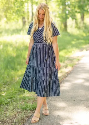 Navy Short Sleeve Floral Maxi Dress - FINAL SALE