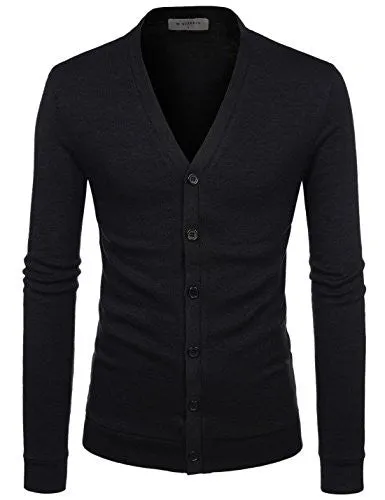 NEARKIN (NKNKCAC1) Mens Knitwear City Casual Slim Cut Long Sleeve Cardigan Sweaters BLACK US L(Tag size L)