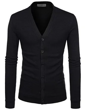 NEARKIN (NKNKCAC1) Mens Knitwear City Casual Slim Cut Long Sleeve Cardigan Sweaters BLACK US L(Tag size L)