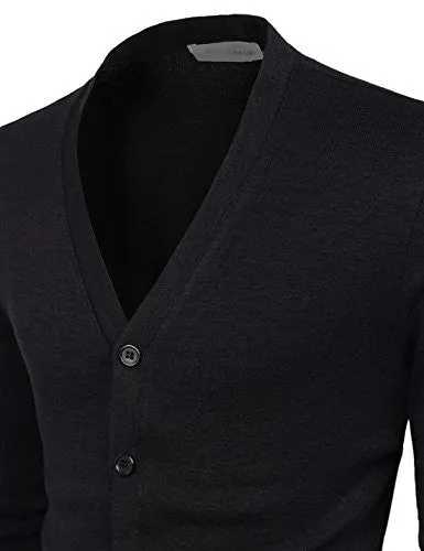 NEARKIN (NKNKCAC1) Mens Knitwear City Casual Slim Cut Long Sleeve Cardigan Sweaters BLACK US L(Tag size L)