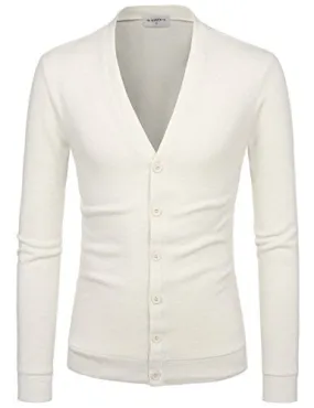 NEARKIN (NKNKCAC1) Mens Knitwear City Casual Slim Cut Long Sleeve Cardigan Sweaters IVORY US L(Tag size L)