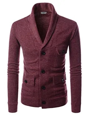 NEARKIN (NKNKCD133) Beloved Mens City Casual Shawl Collar Urbane Knitted Cardigan WINE US S(Tag size S)