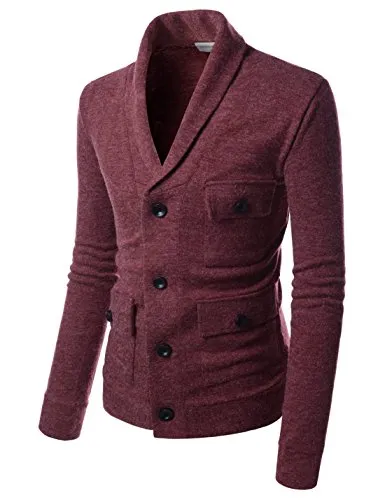 NEARKIN (NKNKCD133) Beloved Mens City Casual Shawl Collar Urbane Knitted Cardigan WINE US S(Tag size S)