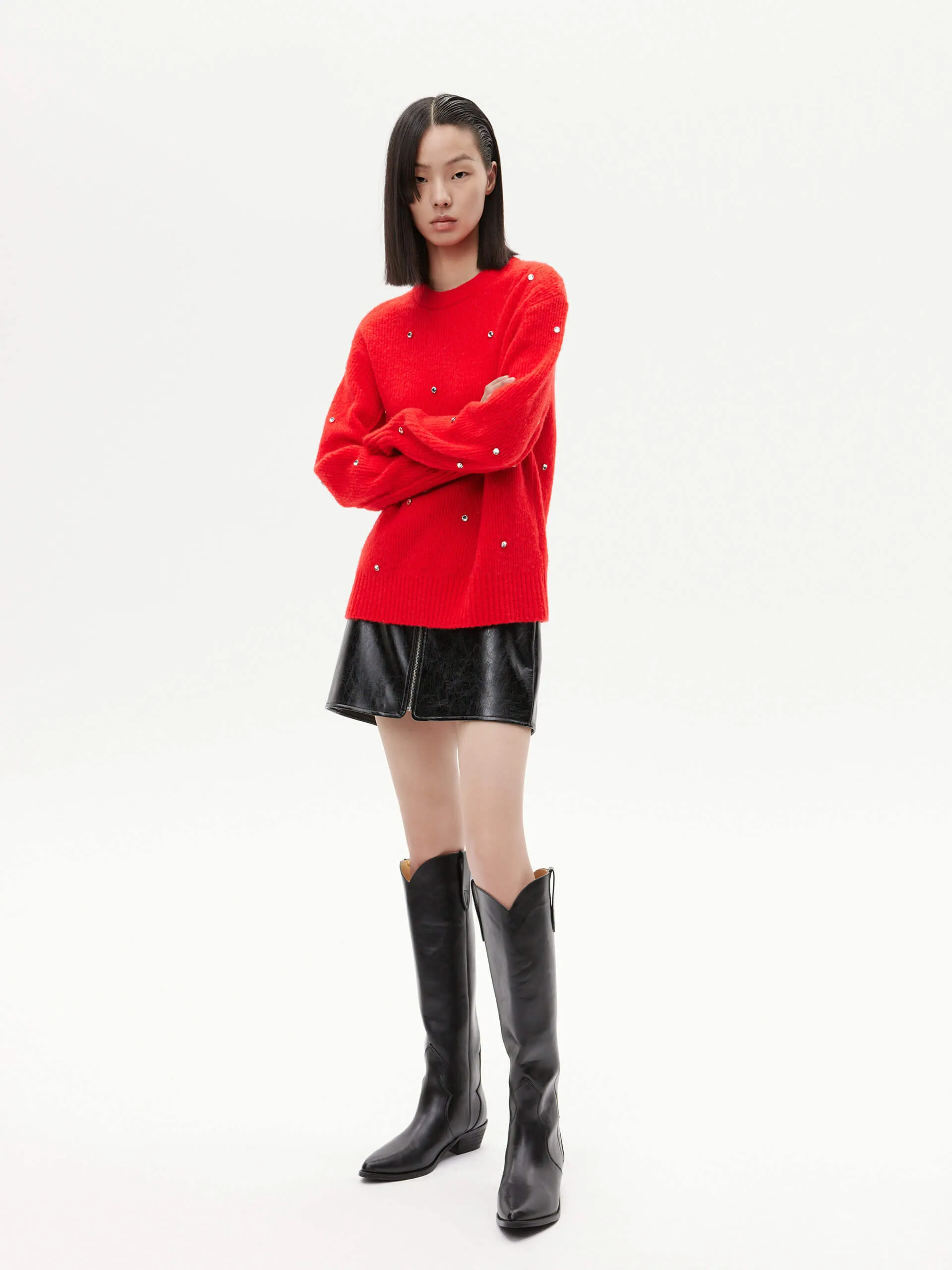 Rhinestone Detail Loose Sweater