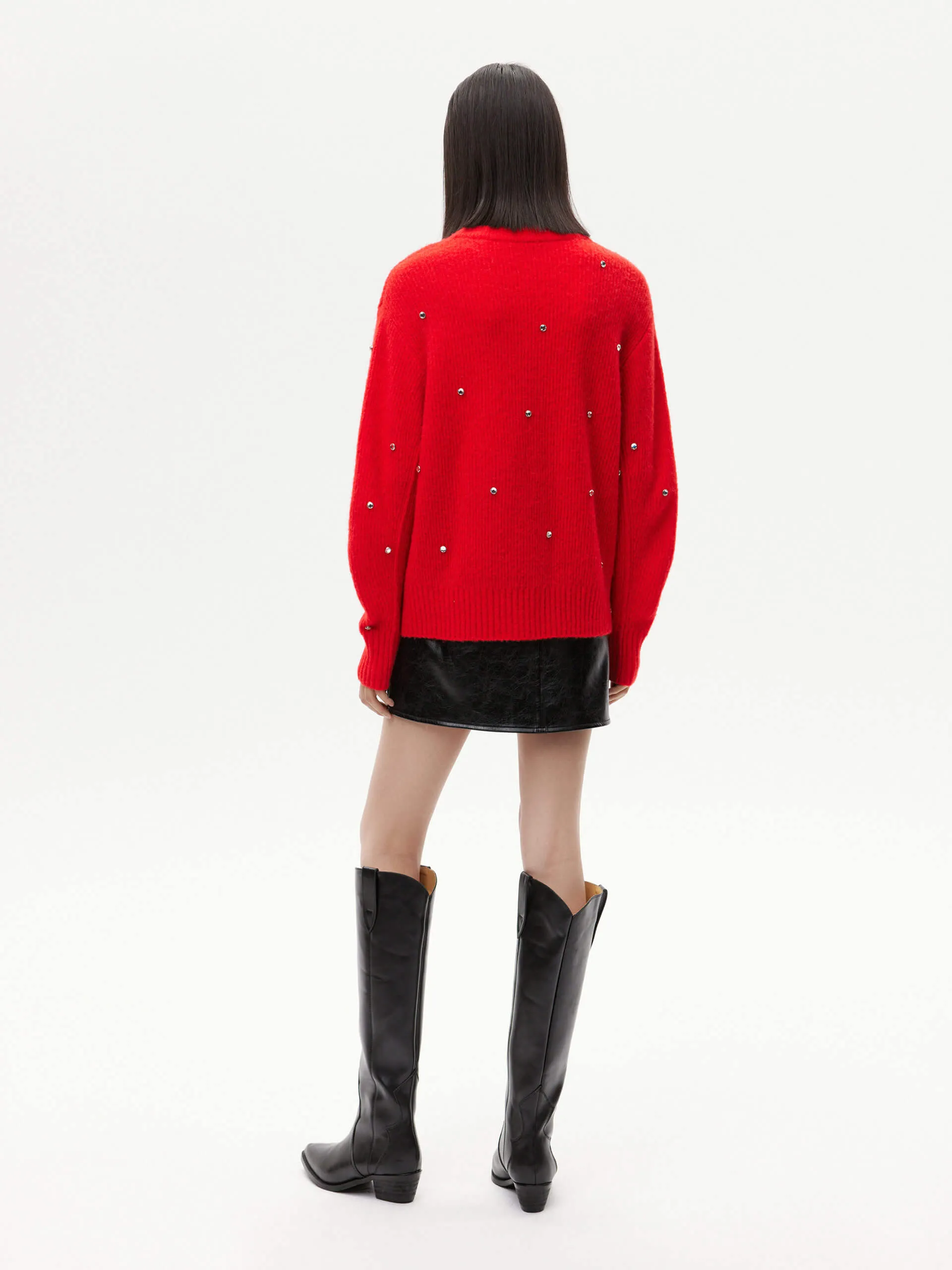 Rhinestone Detail Loose Sweater