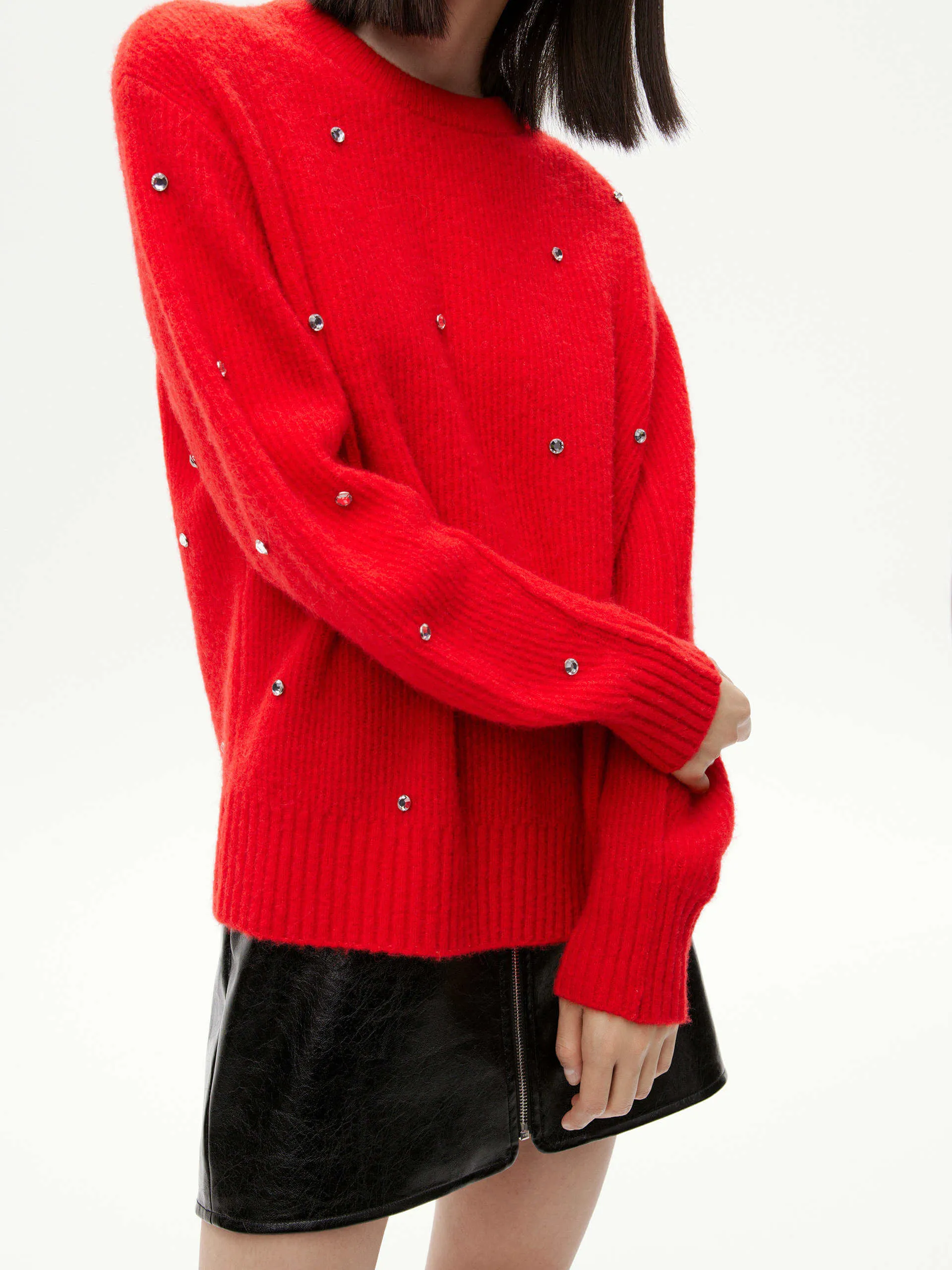Rhinestone Detail Loose Sweater