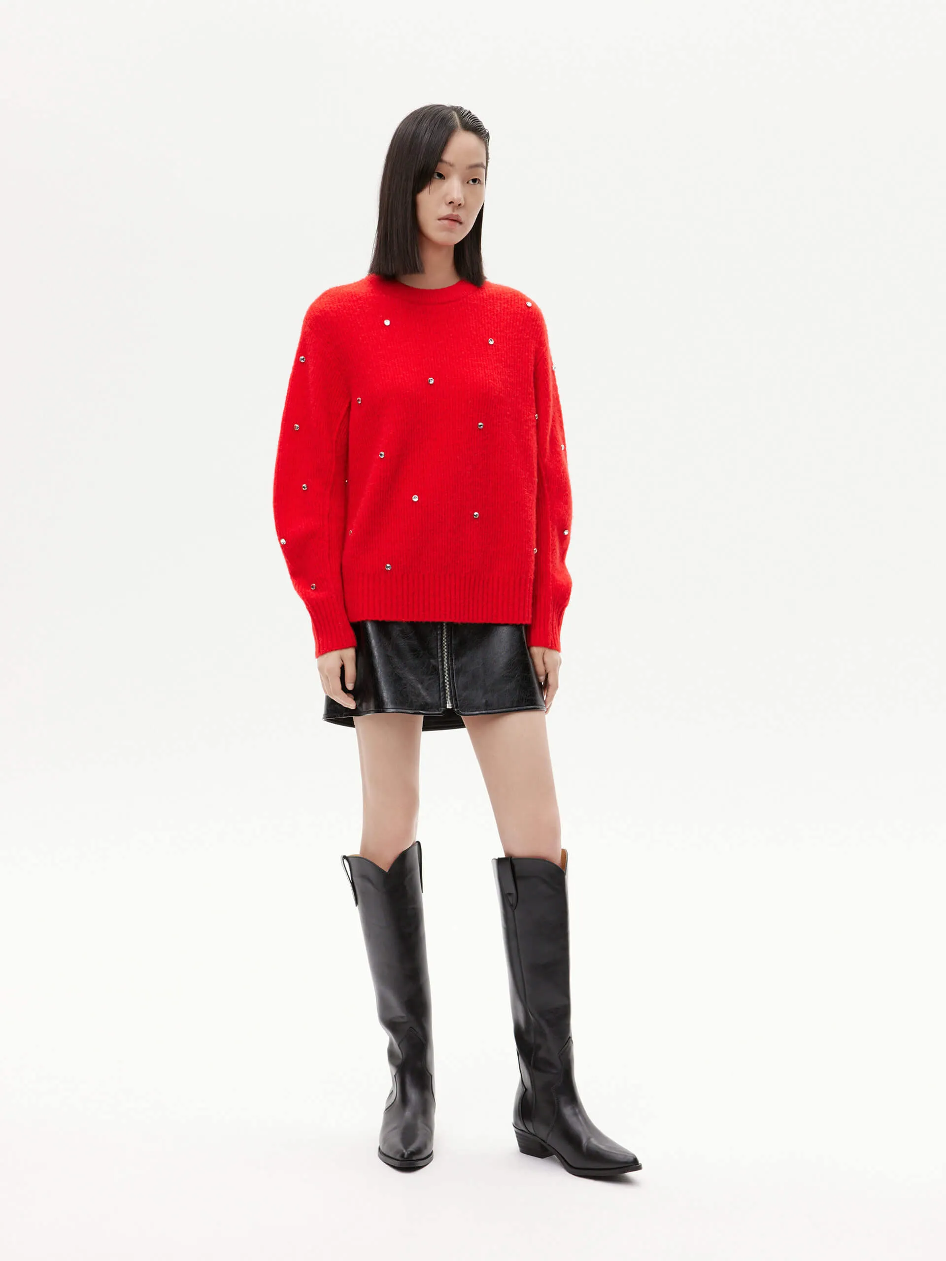 Rhinestone Detail Loose Sweater