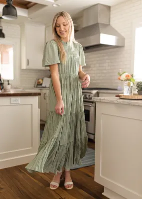 Sage Smocked Top Tiered Maxi Dress