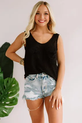 Shoreline Smiles Waffle Knit Tank In Black