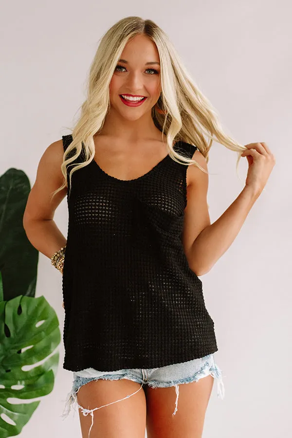 Shoreline Smiles Waffle Knit Tank In Black