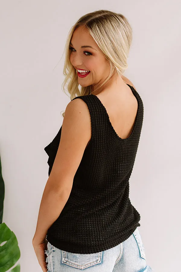 Shoreline Smiles Waffle Knit Tank In Black