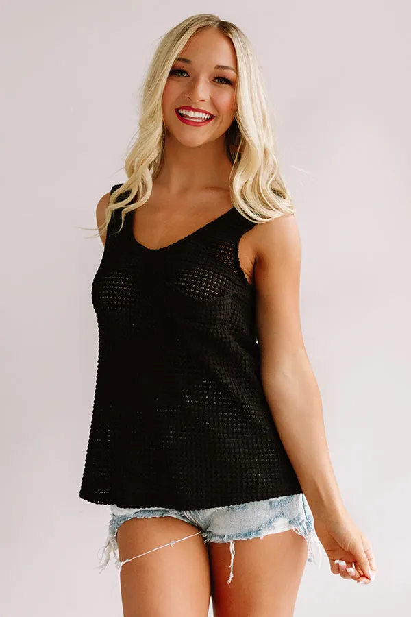 Shoreline Smiles Waffle Knit Tank In Black