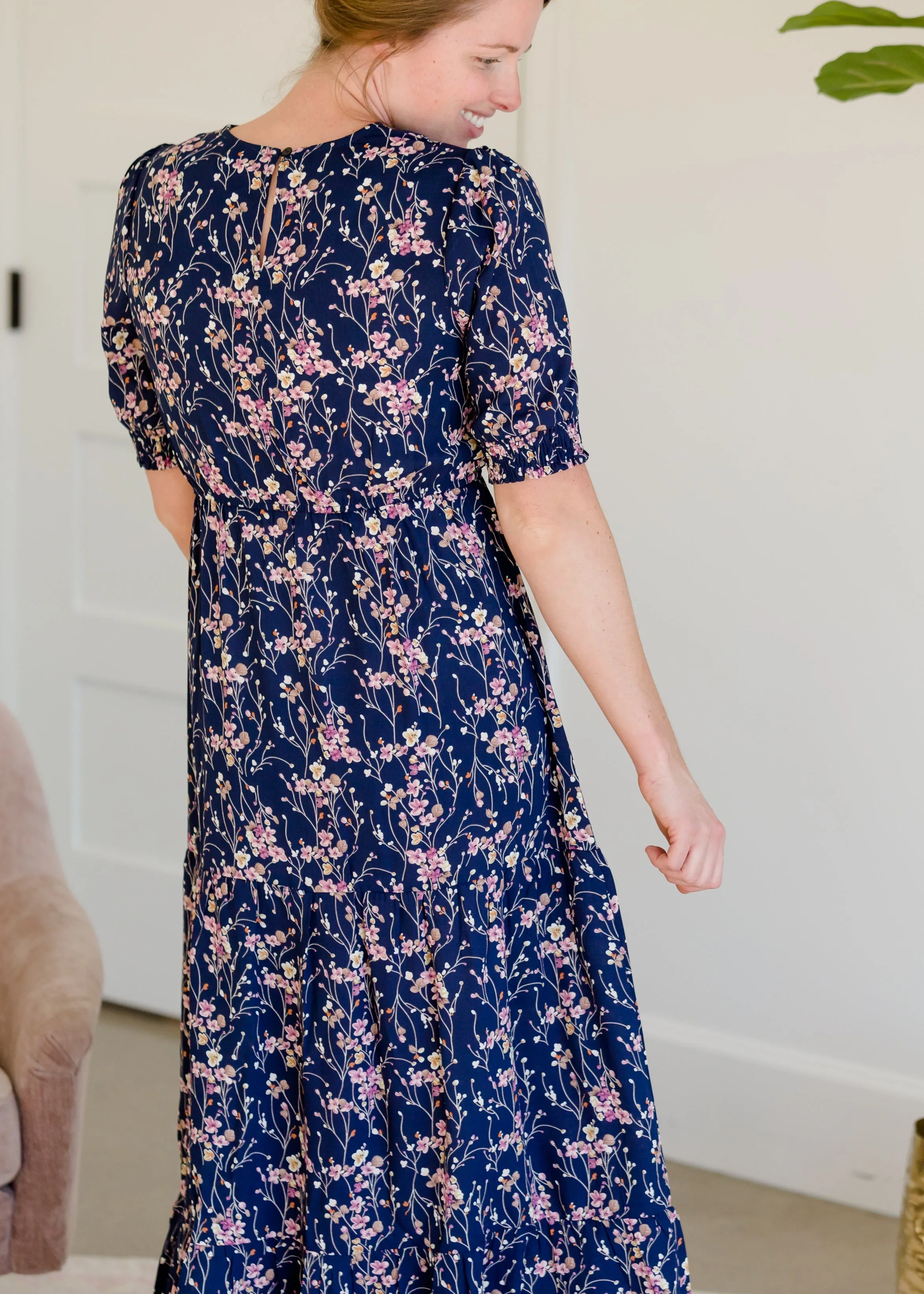 Short Puff Sleeve Floral Maxi Dress