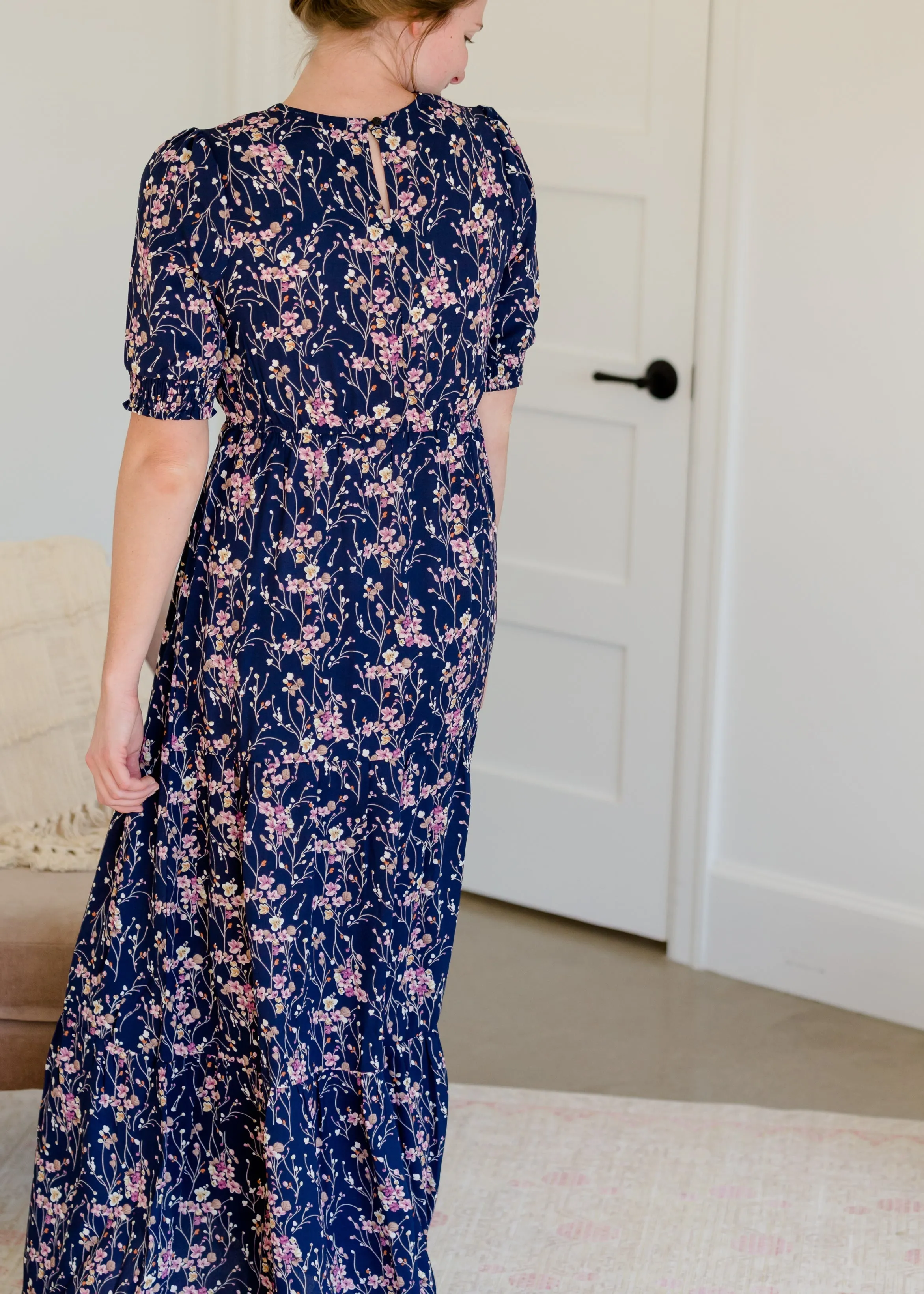 Short Puff Sleeve Floral Maxi Dress
